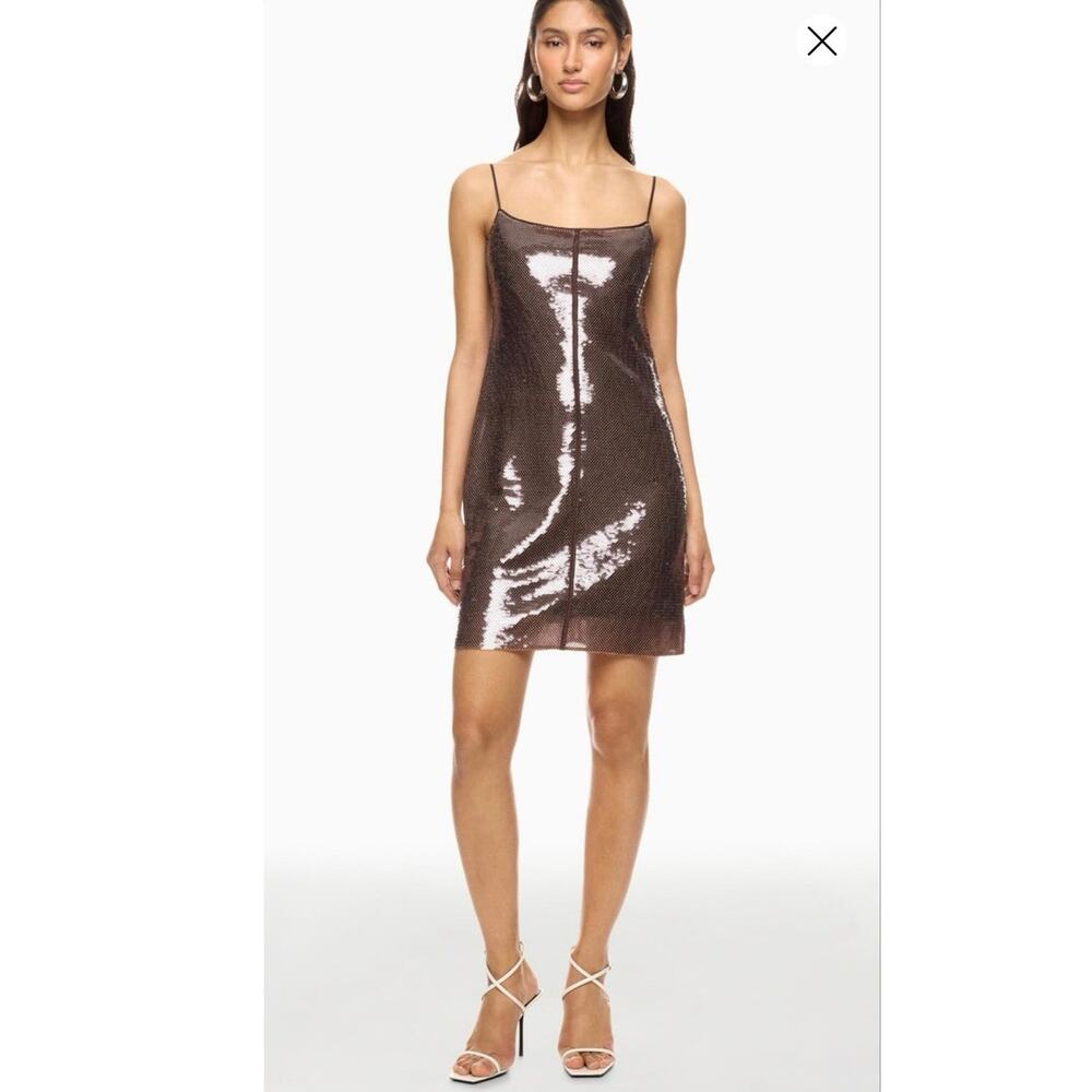 A.L.C. Brown Sequin Adjustable Strap Square Neck Sleeveless Dani Mini Dress sz S